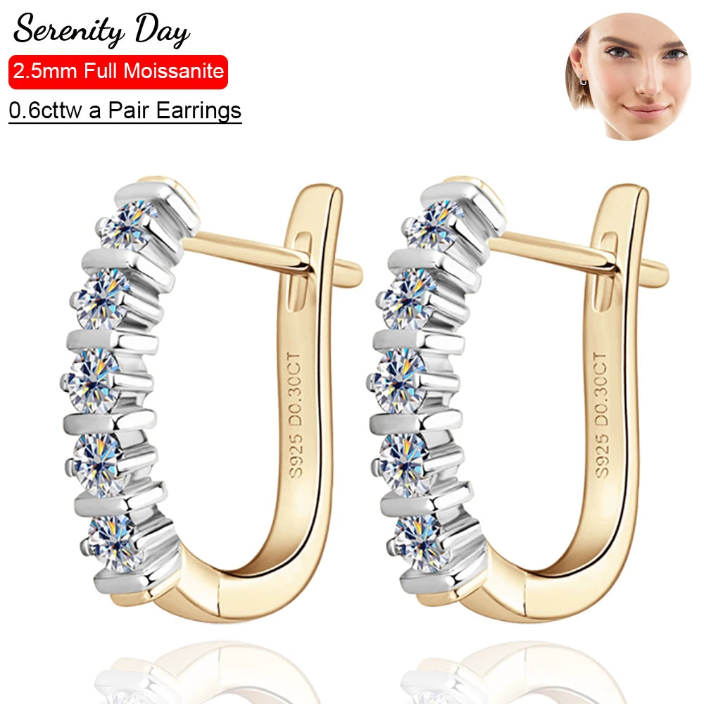 Serenity 2.5mm D Color Real Moissanite U Shape Earrings For Women Man Anniversary Gift 925 Sterling Silver Stud Ear Fine Jewelry - Madeinsea©