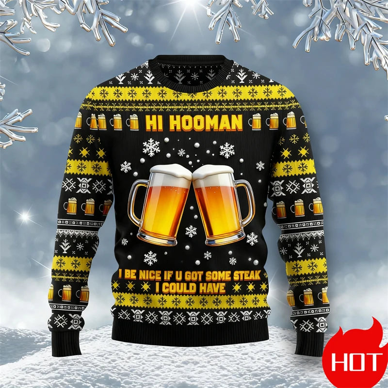 Fashion Beer Christmas Ugly Sweatshirt For Men Women Cartoon Casual Crewneck Pullover 2026 New Autumn Winter Couple Sweatshirt