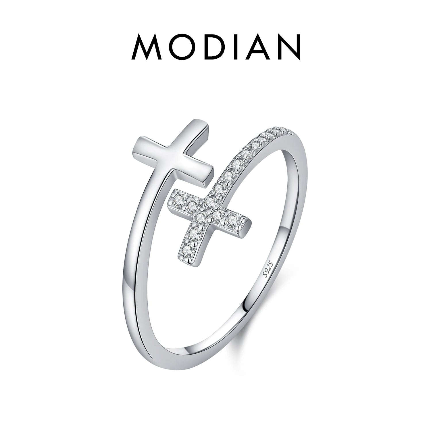 MODIAN Adjustable Rings 925 Sterling Silver Fashion Cross Sparkling Clear CZ Finger Rings For Women Party Fine Jewelry