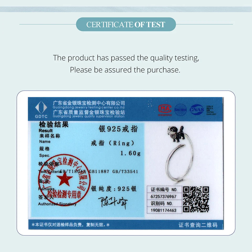 Bamoer 925 Sterling Silver Border Collie Open Ring Adjusable Black Enamel Dog Ring for Women Teens Pet Lover Cute Jewelry Gift