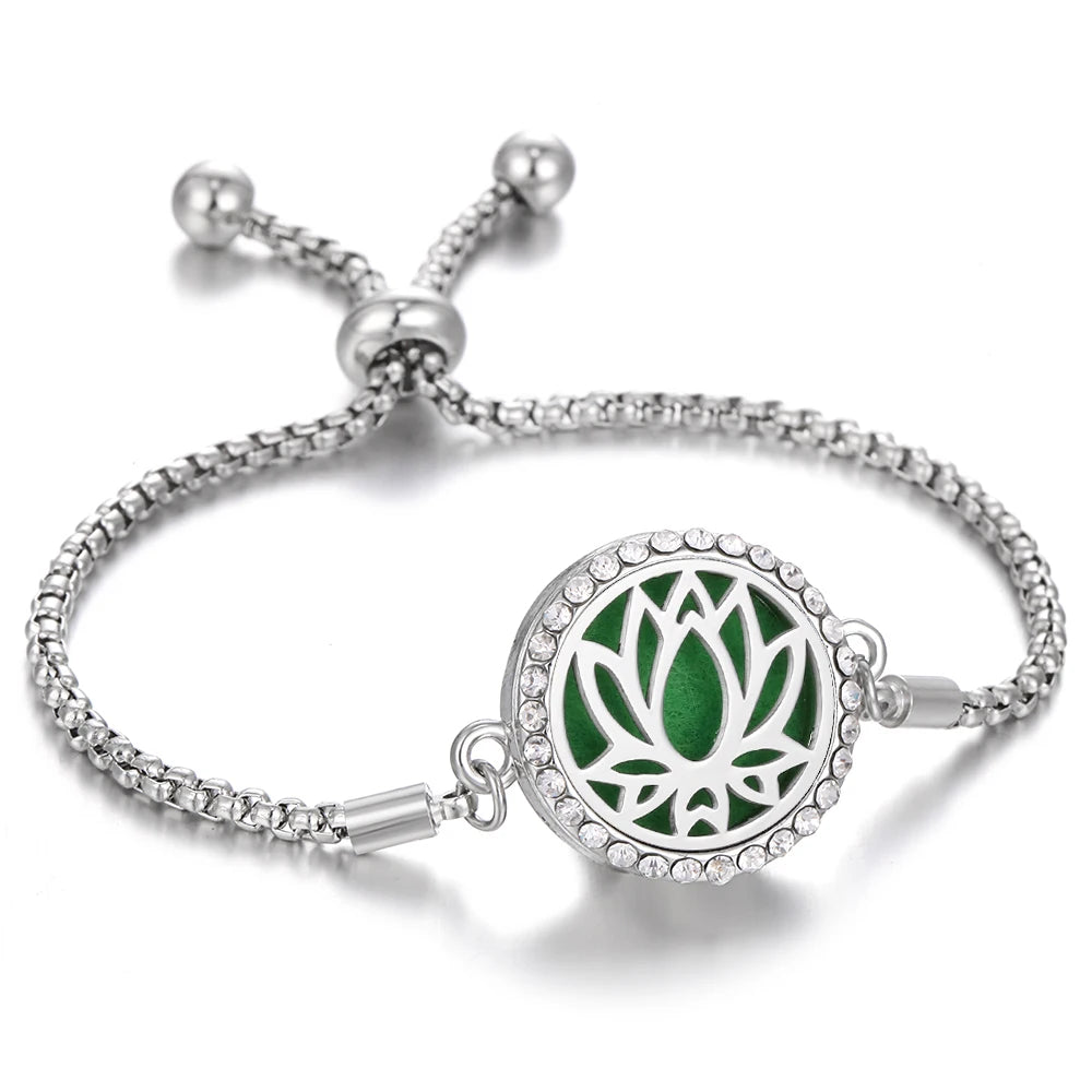 Aromatherapy Bracelet Diffuser Jewelry Tree of Life Locket Bracelets Crystal Perfume Essential Oil Diffuser Bracelet Women Men