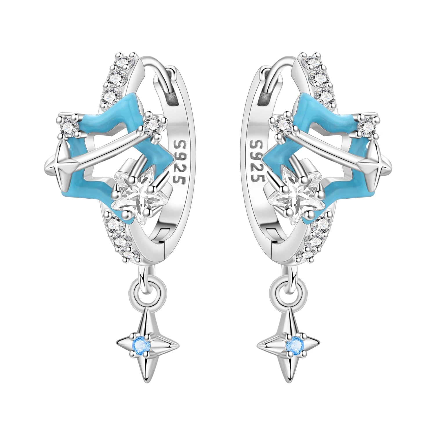 PANPOKI 925 Sterling Silver Golden Sparkling Stars Drop Earrings Women Earrings Charm Fashion Versatile Party Jewelry Gifts
