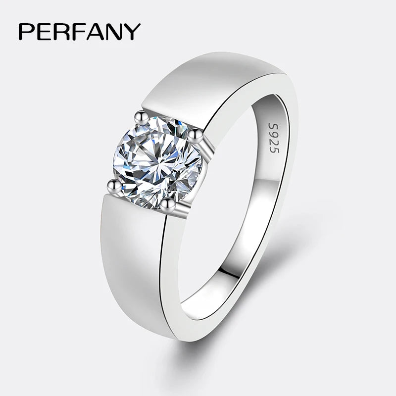 PERFANY 0.5/1CT Moissanite Ring for Men S925 Pure Silver Laboratory Cultivated Diamond Engagement Ring Classic Wedding Jewelry - Madeinsea©