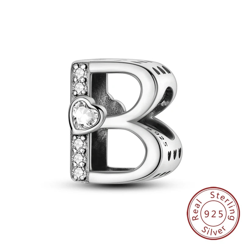 New 925 Sterling Silver Charm Beads 26 Letter Alphabet A-Z Charm Fit Original Charms Bracelet DIY Birthday Jewelry Gift Making