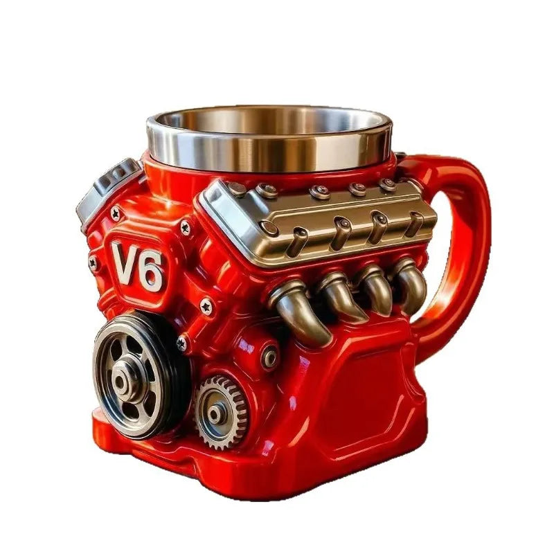 V8 Engines Stainless Steel Coffee Mug Funny V6 Car Engine Design Mug Coffee Cup Cocktail Mug Tea Cup For Car Enthusiasts