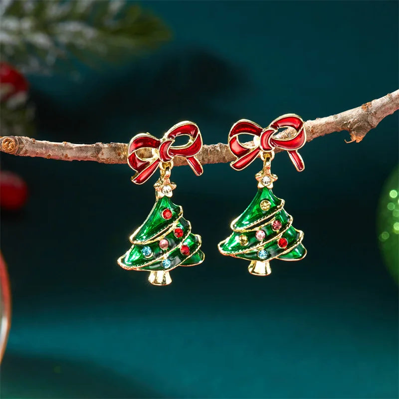 Colorful Crystal Zircon Snowman Dangle Earrings For Women Cute Christmas Tree Snowflake Bow Earring Xmas New Year Party Gifts
