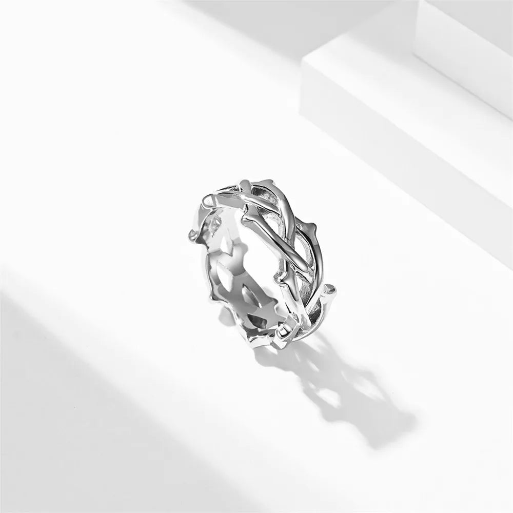MKENDN 9MM Herrenring Dornenranke Edelstahl Ring Modischer Fingerring Geschenk für Männer Jahrestag Gothic Schmuck