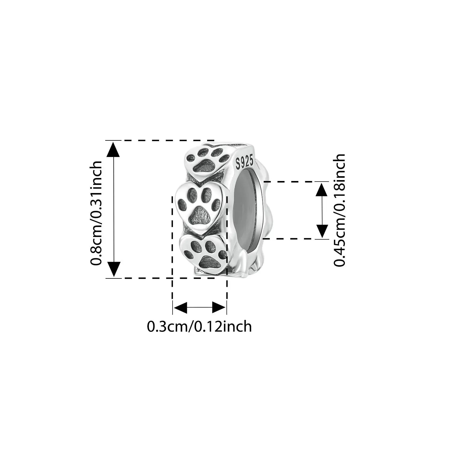 Bamoer 925 Sterling Silver Paw Print Silicone Beads Retro Pet Heart Charm for Women Teen DIY Lovely Bracelet Jewelry Accessories
