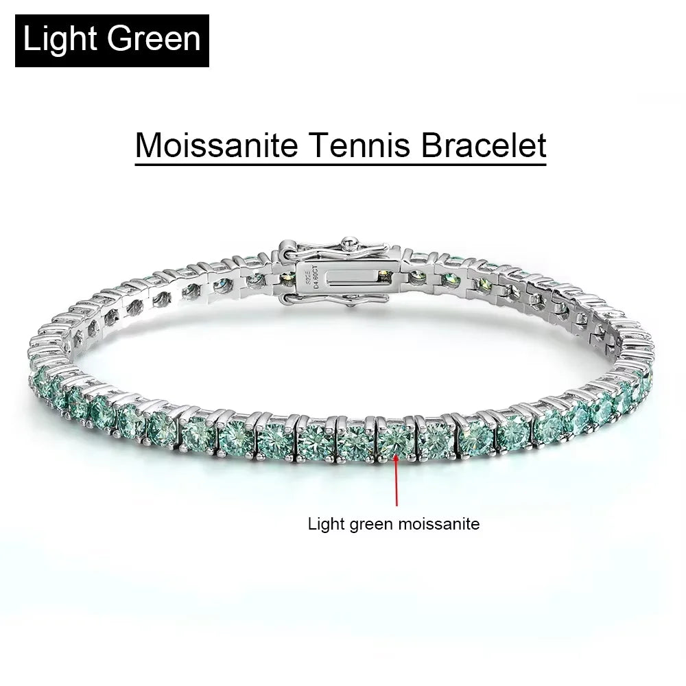 Serenity 3mm Green Moissanite Tennis Bracelet for Women Man Anniversary Gift S925 Sterling Silver Bracelet Plated 18k Hand Chain