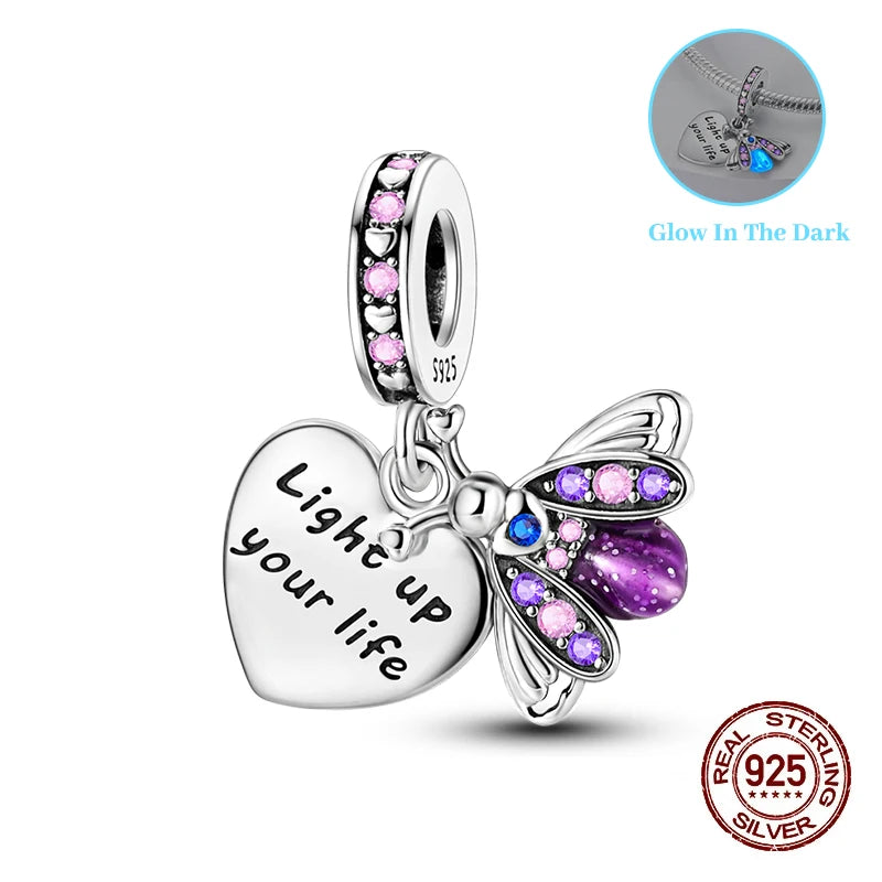 Classic 925 Sterling Silver Beads Luminous Firefly Star Chameleon Charms Pendants Fit Original Bracelet DIY Jewelry For Woman