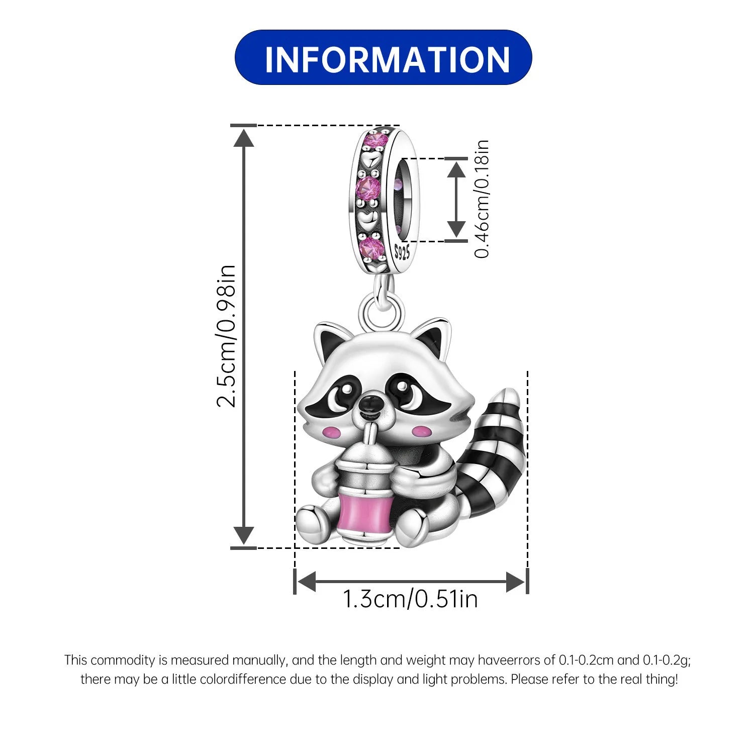 PANPOKI 925 Sterling Silver Cute Raccoon Animal Beads Original Pendants Bracelet Charm Jewelry Party DIY Trendy Gifts