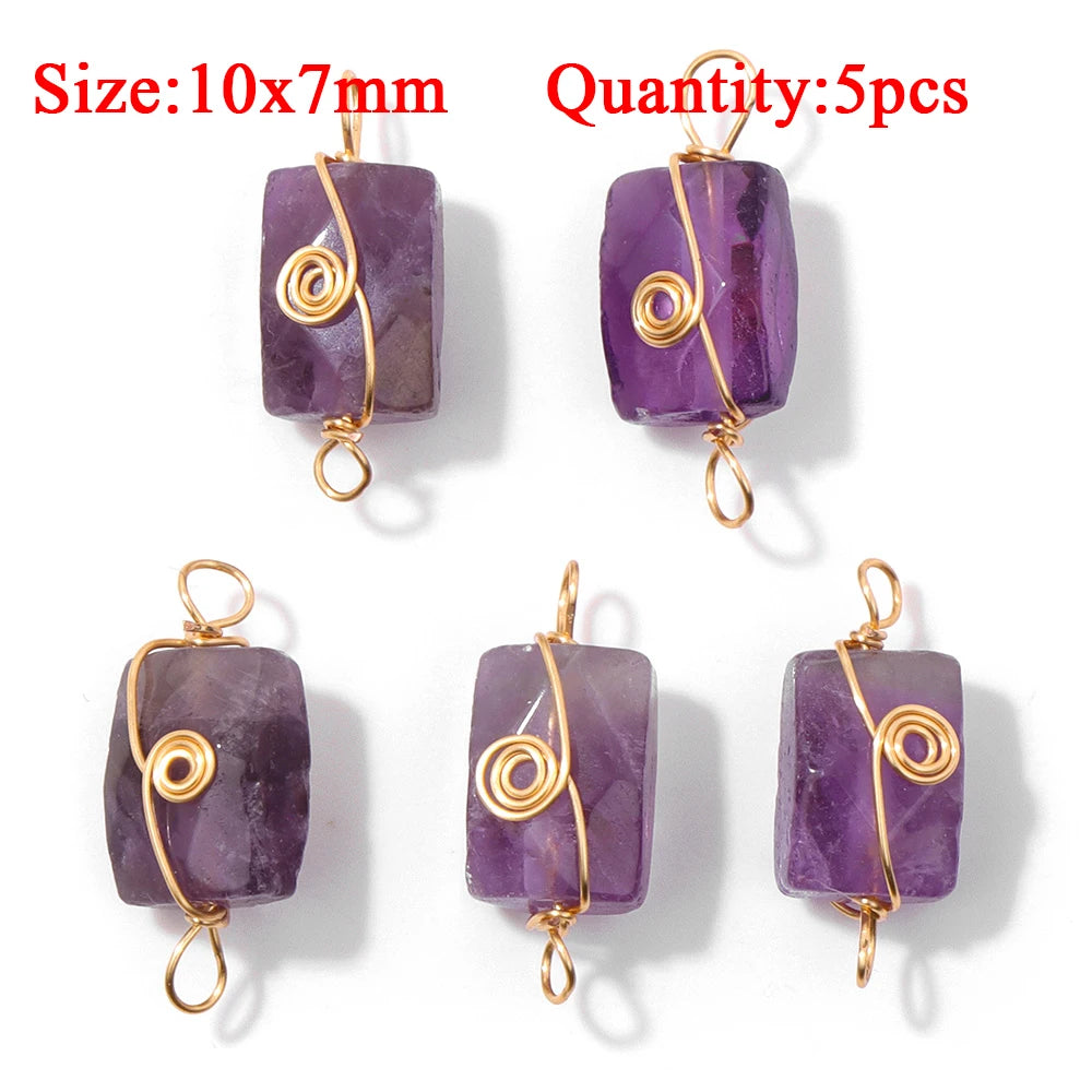 Wholesale Natural Amethyst Pendant Connector Reiki Hexagon Sun Bag Sun Stone Charm For Handmade Women Necklace Bracelet Jewelry