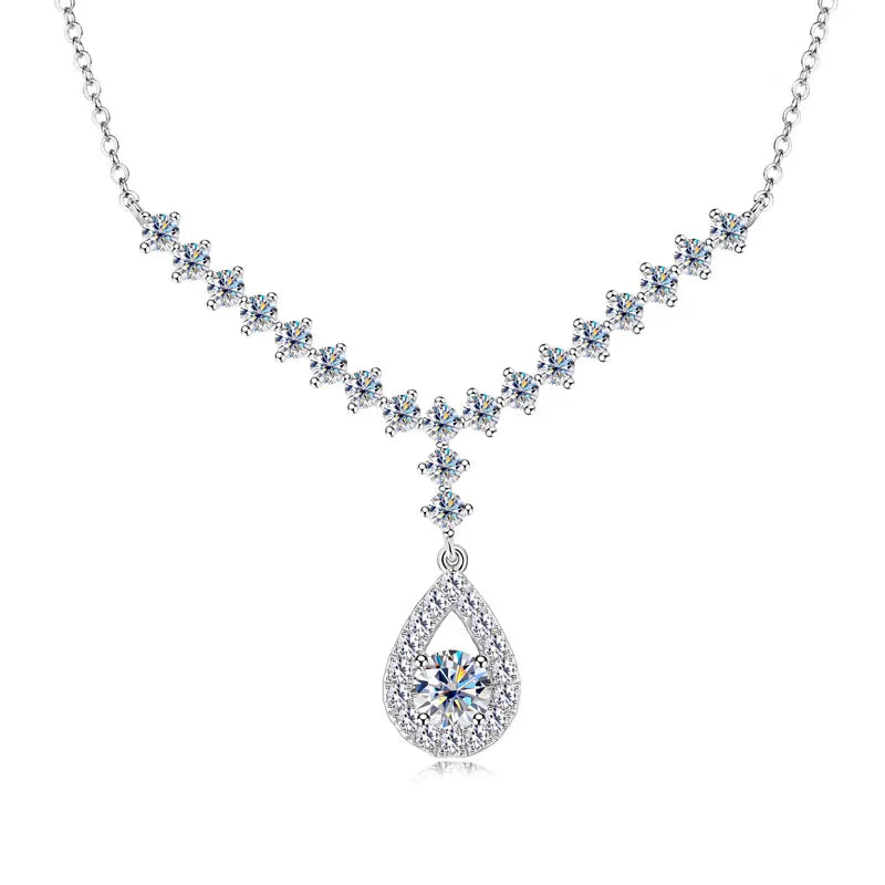 OXTAO D VVS1 Moissanite WaterDrops Necklace for Woman GRA Certified 925 Sliver Y-Shaped Lariat Star Necklace Luxury Jewelry Gift