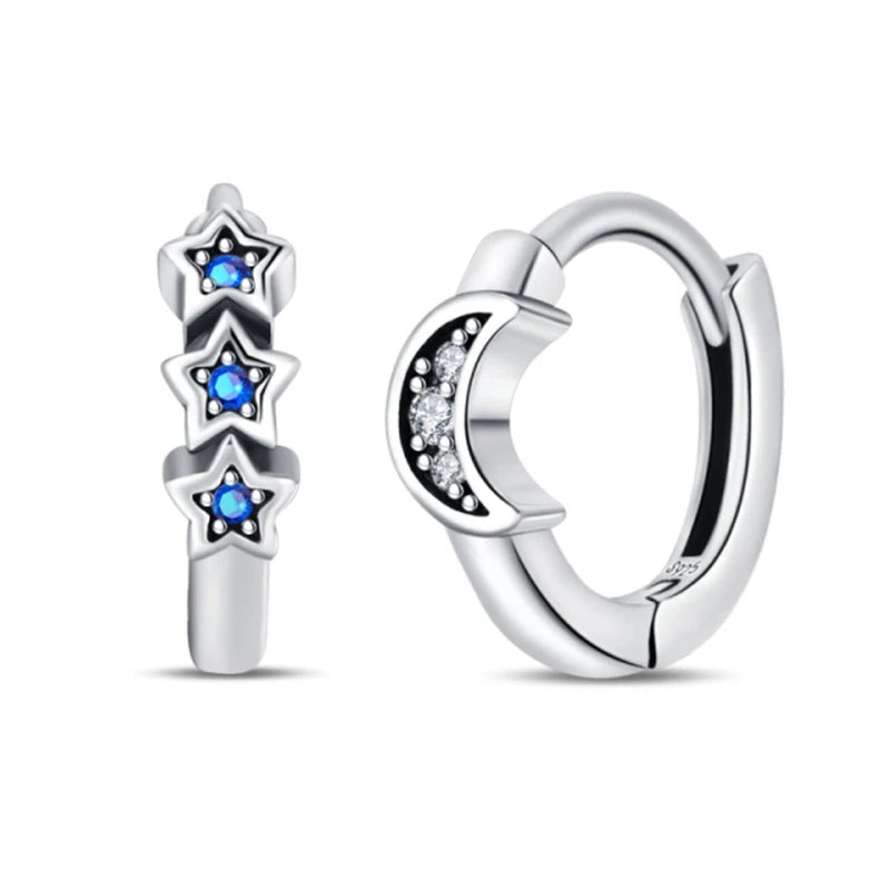 Original Cute 925 Silver Sparkling Colorful Zircon Pink Heart Shape Star Moon Earrings For Women Wedding Engagement Jewelry Gift