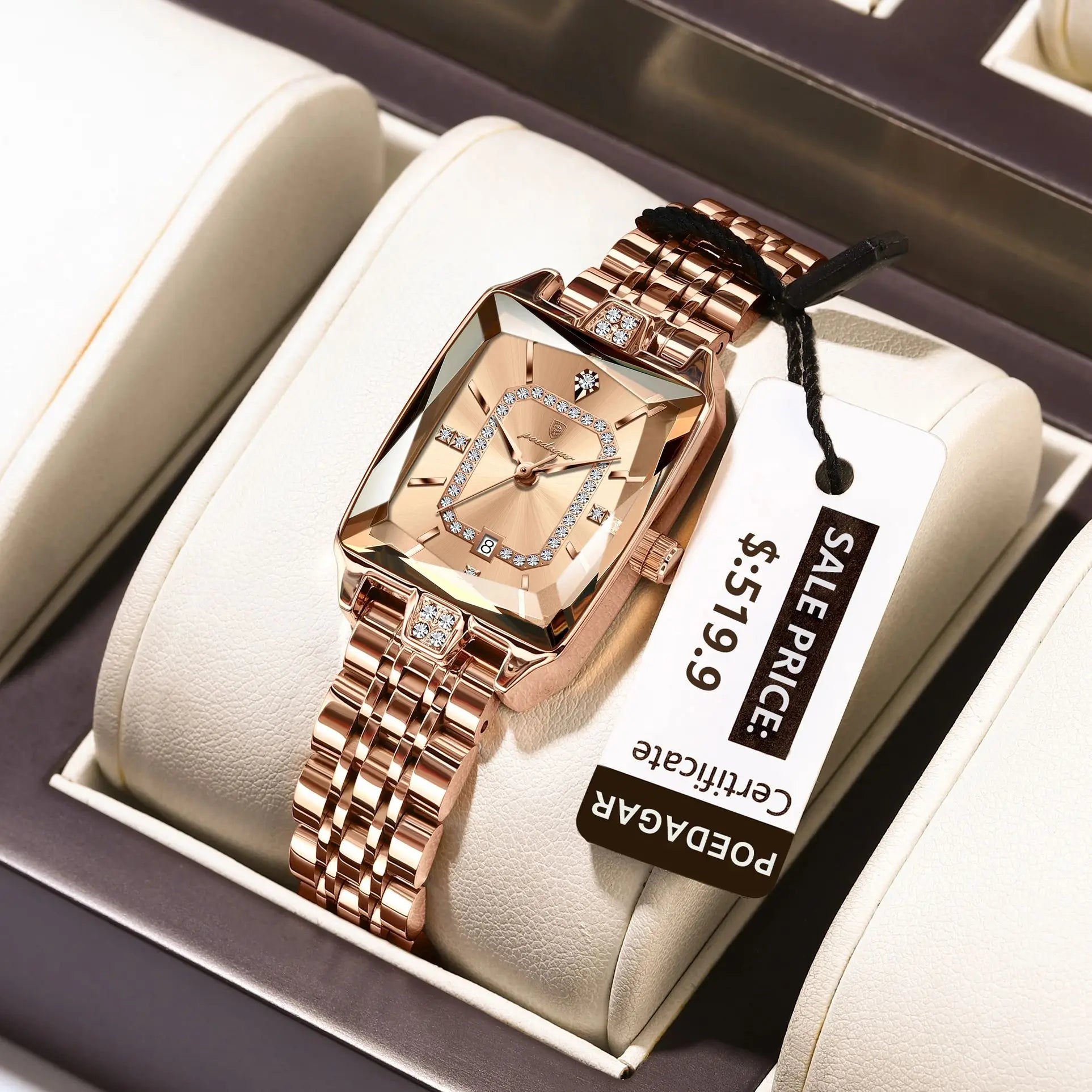 POEDAGAR Luxury Women Wristwatch Rectangle Waterproof Date Ladies Watch Stainless Steel Quartz Women's Watches Diamond Reloj+Box