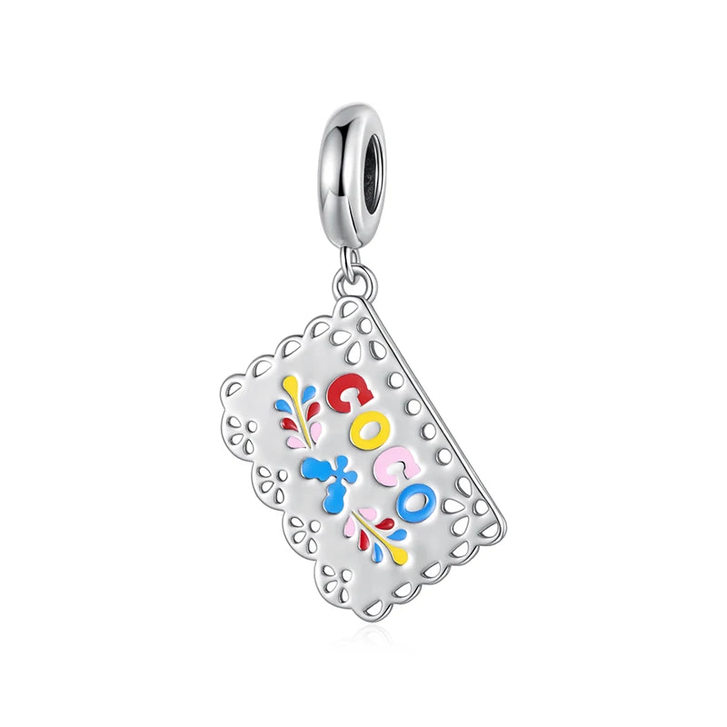 WOSTU Mexican Day of the Dead Collection 925 sterling Silver Skull Flag Pendant Punk Murano Bead Jewelry Mexican Family DIY Gift