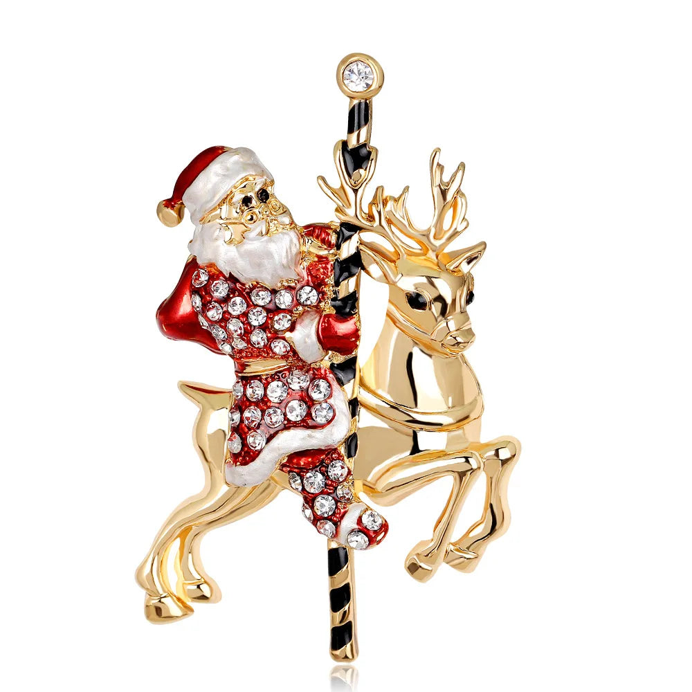 Luxury Rhinestone Christmas Brooches for Women Crystal Zircon Penguin Elk Snowman Xmas Tree Brooch Pins New Year Corsage Jewelry