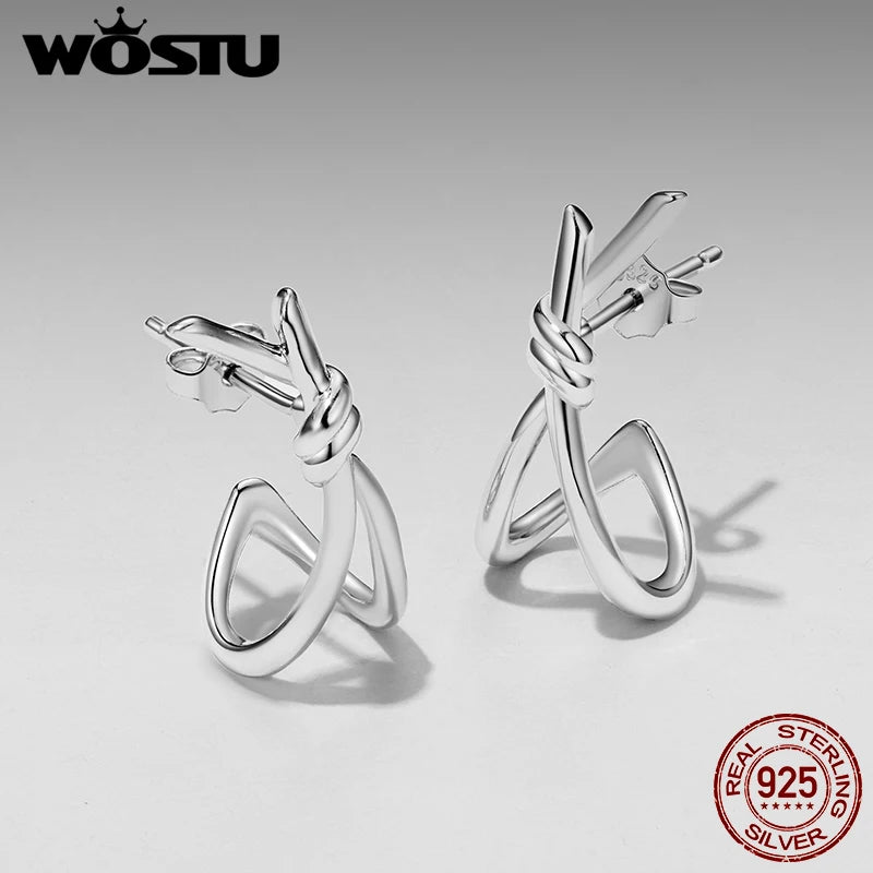 WOSTU Simple X Style Twisted Knot Wedding Stud Earrings, 925 Silver 18K Gold Hypoallergenic Ear Studs Lady Metal Jewelry Gift