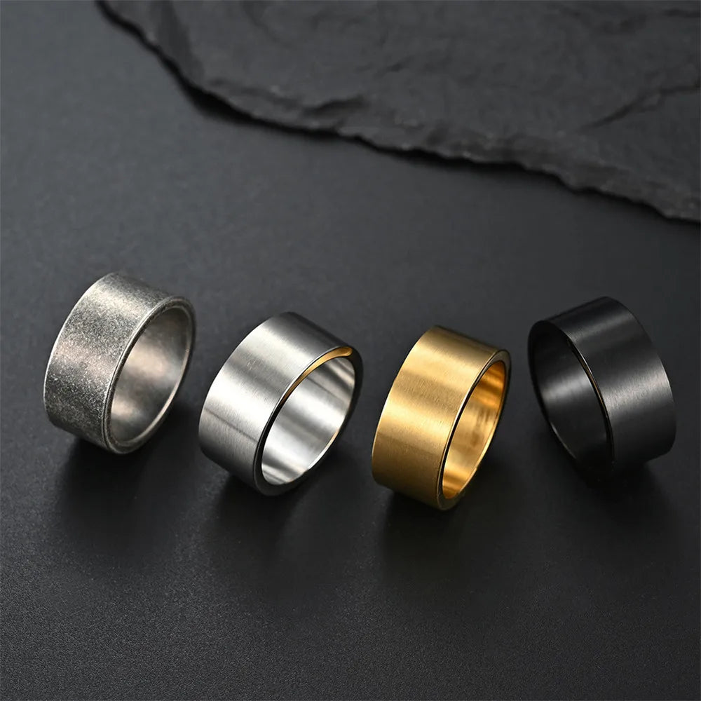 MKENDN Classic Simple Brushed Smooth Stainless Steel Ring Vintage Male Jewelry Accessories Wedding Band 4 Colors