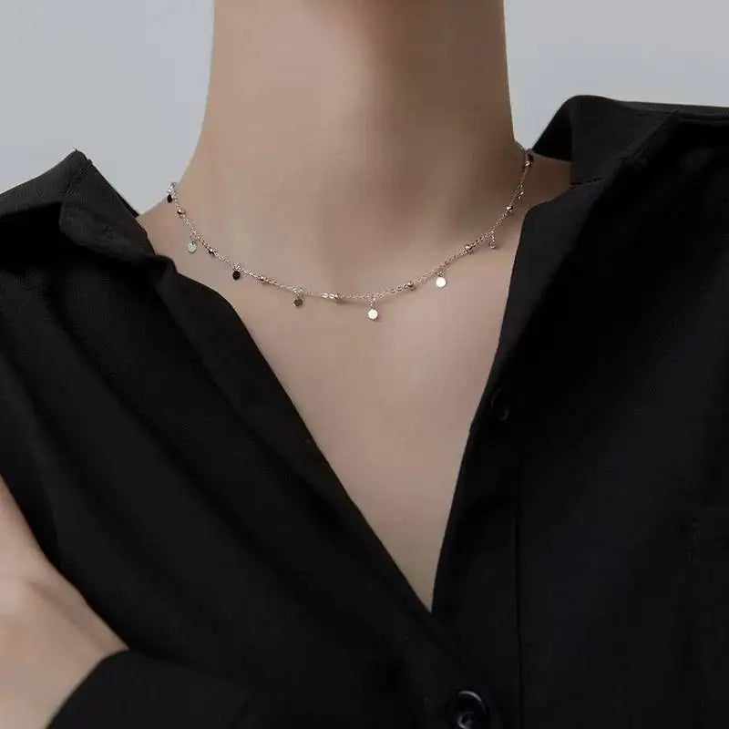 Real 925 Sterling Silver Geometric Round Choker Necklace For Fashion Women Minimalist Fine Jewelry Cute Accessories gift