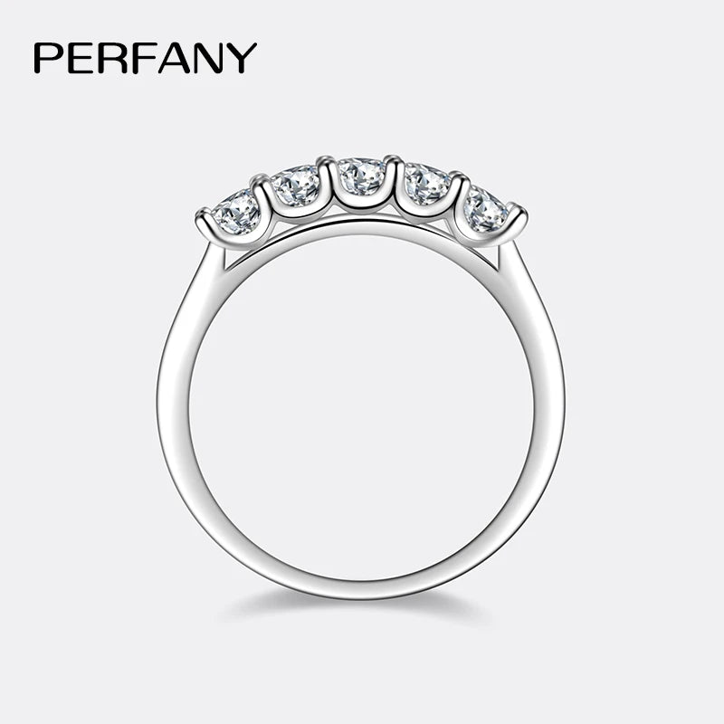 PERFANY 3mm All Moissanite Stackable Ring for Women S925 Pure Silver Laboratory Certified 5 Diamonds Wedding Jewelry - Madeinsea©