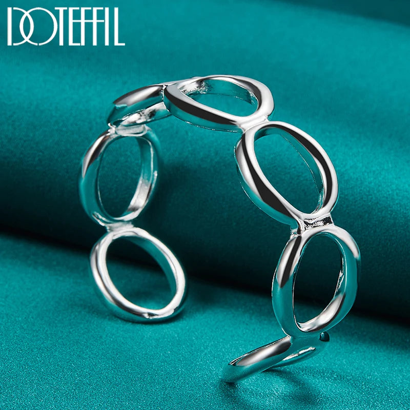 DOTEFFIL 925 Sterling Silver Full Round O Bangle Bracelet For Woman Man Wedding Engagement Fashion Charm Party Jewelry