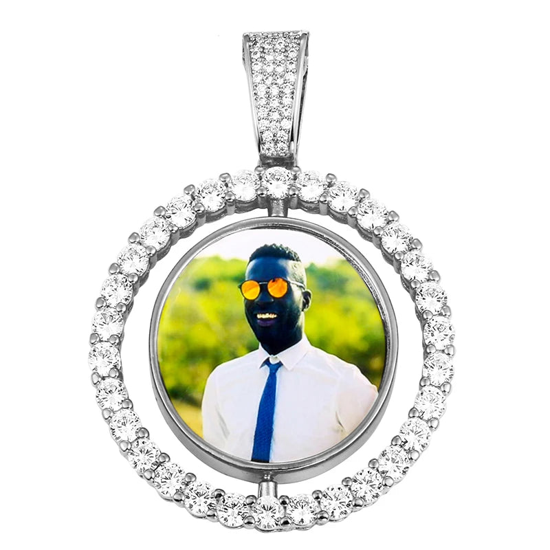 Médaillon souvenir rond unisexe avec photo personnalisée pour homme, bijou hip-hop