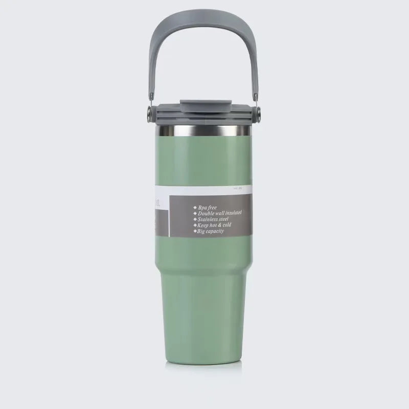900ml Thermos Cup with Handle Drinking Water Bottle Insulated Stainless Steel Vacuum Water Bottle for Office Home Sports or Car