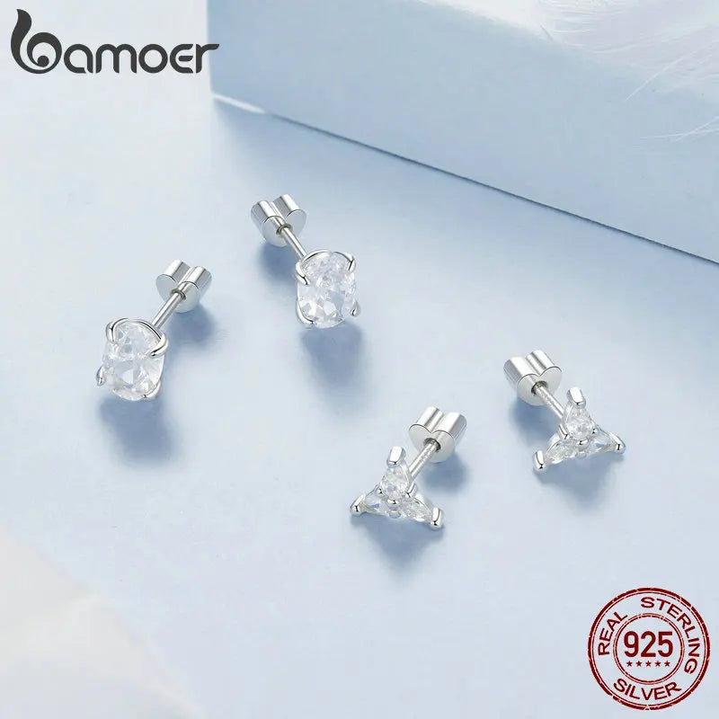 BAMOER 925 Sterling Silver Classic Sparkling Oval Solitaire CZ Stud Earrings for Women, White Gold Plated Hypoallergenic Earring