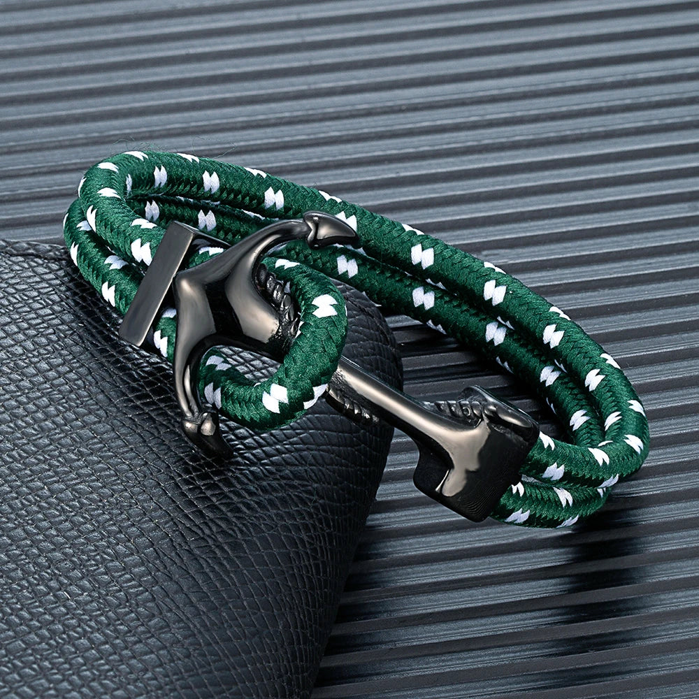 MKENDN Classic Men Anchor Bracelet Woven Multilayer Braided Nylon Rope Bracelets For Women Black Stainless Steel Jewelry Gifts