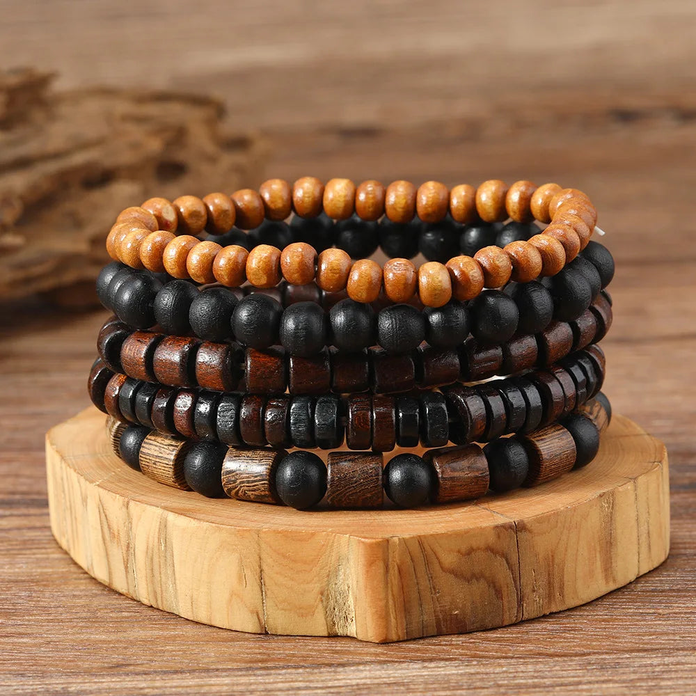 Wholesale Best-selling Multi-layer Buddha Bead Beaded Bracelets Men's Retro Style Multi-layer Elastic Thread Adjustable Wooden