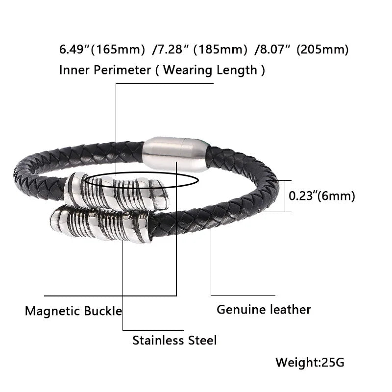 MKENDN Punk Style Men Jewelry Leather Braided Bracelets Stainless Steel Interlocking Black Bracelets Fashion Male Bangle Gifts