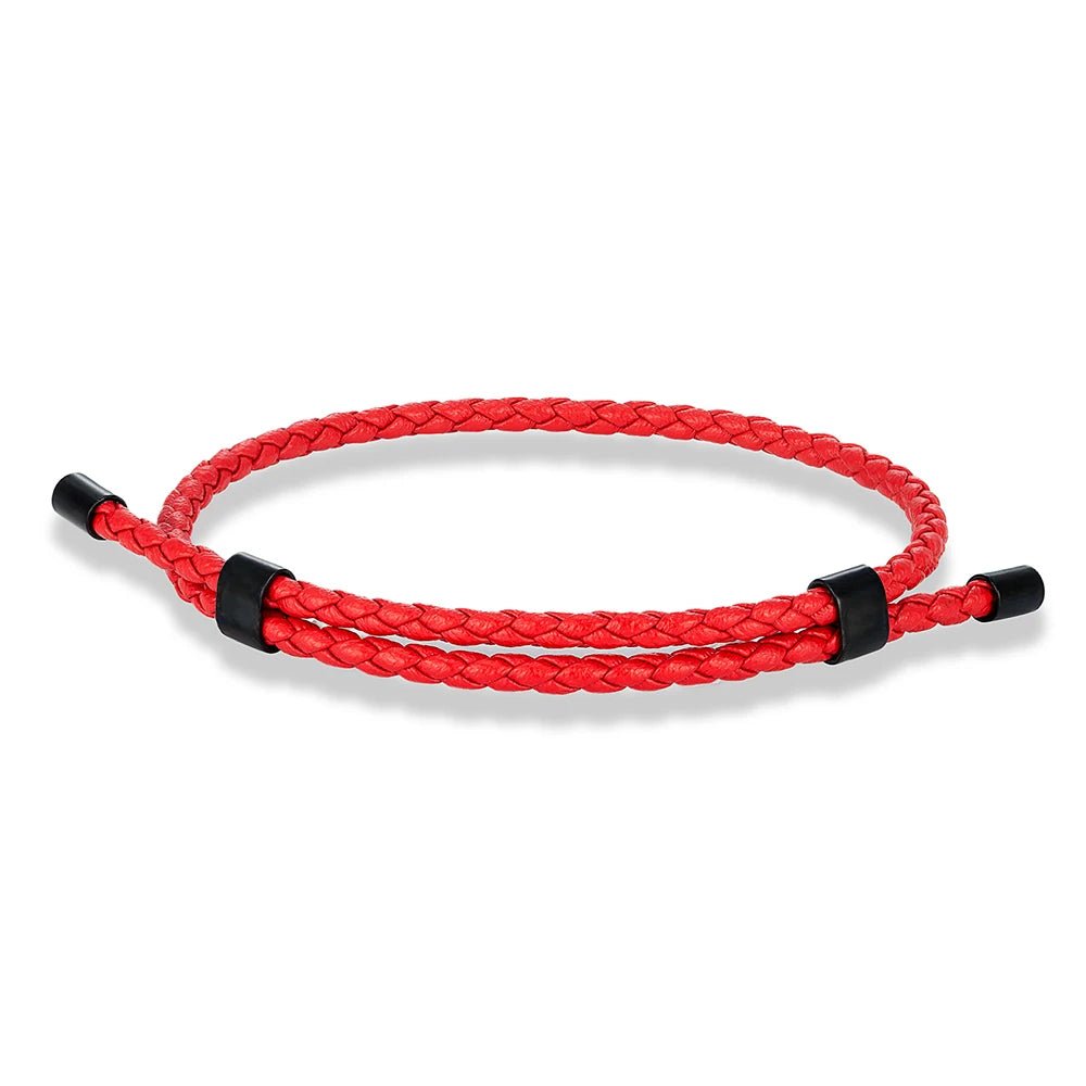 MKENDN Simple Style Men Titanium Steel Bracelet 3mm Red Leather Braided Rope Women High Quality Adjustable Charm Jewelry
