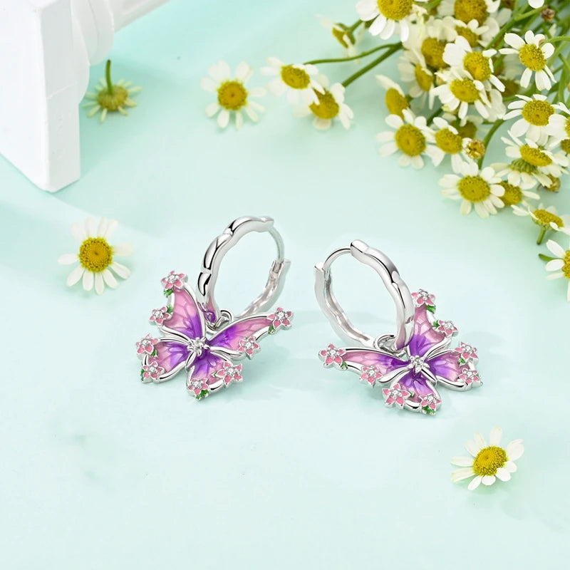 Spring Series Earrings For Women 925 Silver Butterfly Elf Dragonfly Flower Rose Ear Studs Earrings Fine Valentine's Day Jewelry
