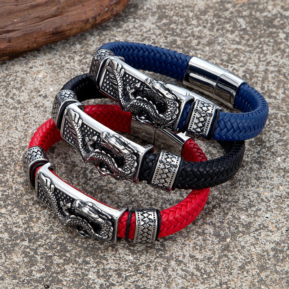 MKENDN Traditional Tibetan Buddhism Dragon Bracelet Woven Leather Bangle for Men Women Lucky Amulet Bracelet Jewelry Gift