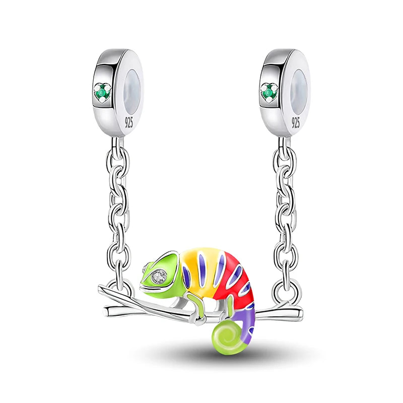 925 Sterling Silver Pink Chameleon  Luminous Firefly Dog Charms Bead Fit Diy Bracelet Bangle Making Gift of High Quality Jewelry
