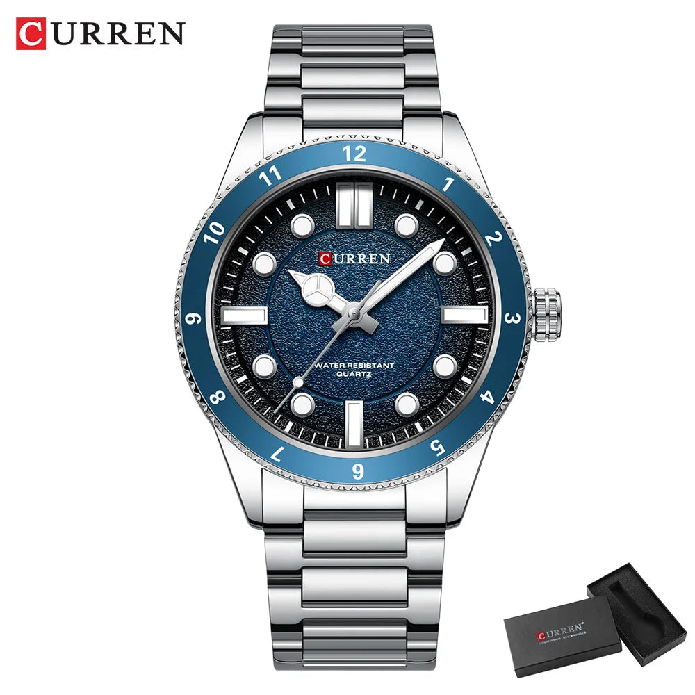 CURREN Casual Simple Quartz Watch with Stainless Steel Band Fashion Men's Clock Waterproof Luminous Wristwatches
