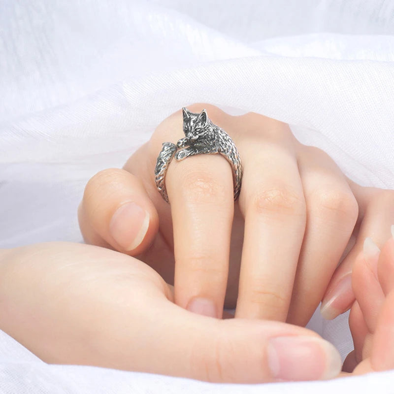 Retro Dark Cat Kitty Ring For Men Women Gothic Silver Color Adjustable Ring Pet Handmade Jewelry Accessories Unisex Lovers Gift - Madeinsea©