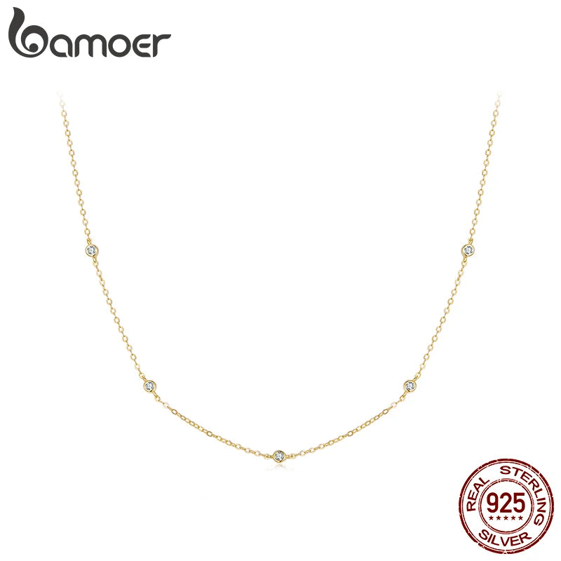 BAMOER 925 Sterling Silber Moissanit Layering Halskette, vergoldete verstellbare Gliederkette für Damen Station Halskette