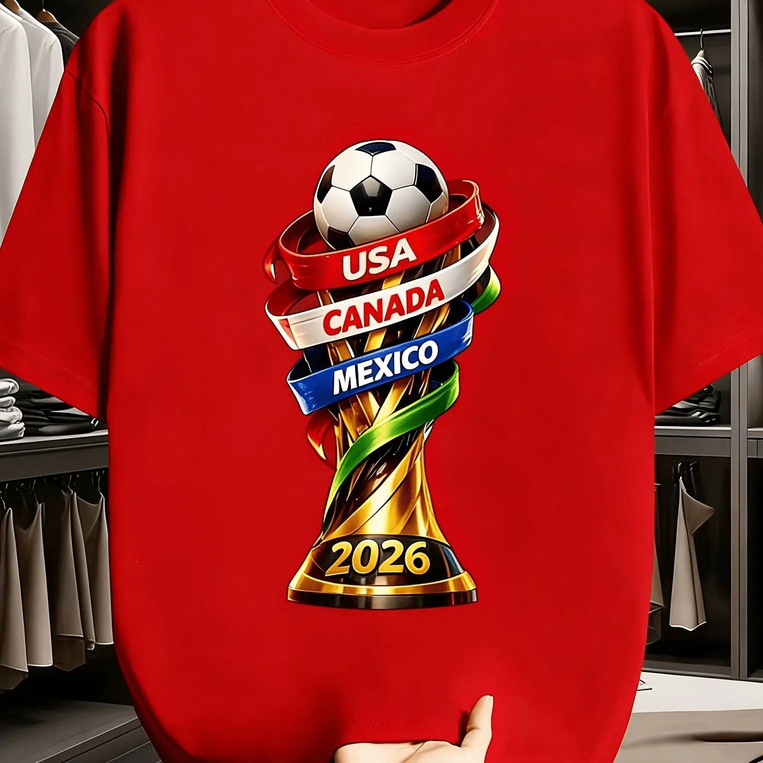 2026 USA Canada Cup Fun Print T-Shirt, Men's Casual Short Sleeve Crew Neck Tee, Soccer Fan Essential Summer Top