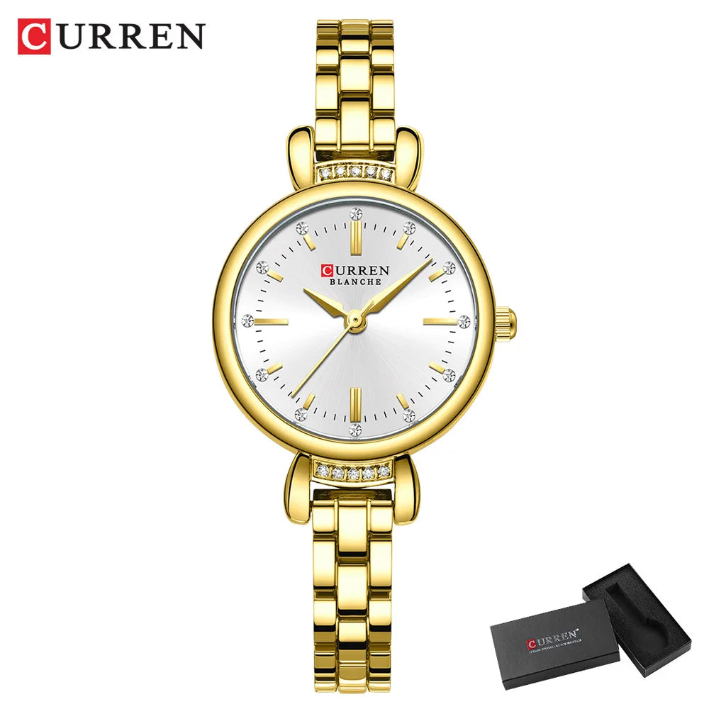 CURREN-Elegant Dress Watch for Women, Luxurious and Exquisite, 28mm Dial with Shinning Rhinestone, Quartz Wristwatch, New - Madeinsea©