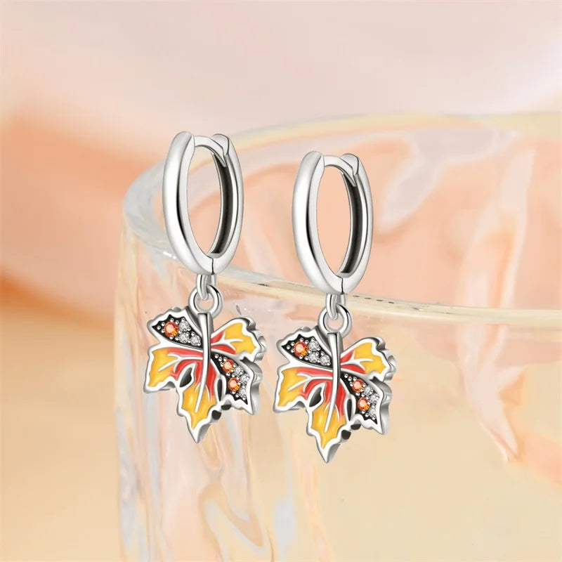 Classic Earrings 925 Silver Autumn Maple Leaf Ear Of Wheat Hoop Butterfly Cone Earring For Women Birthday Fine Jewelry Warm Gift