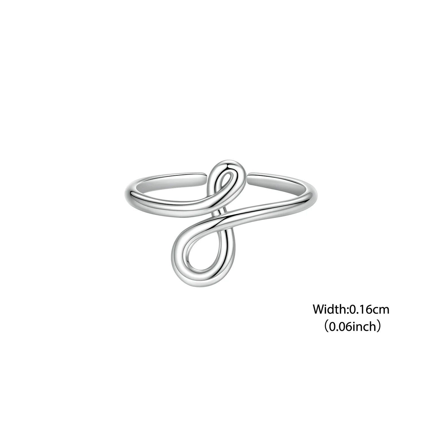 BISAER 925 Sterling Silver Infinite Sleek Open Ring Minimalist Metal Adjustable Band Plated White Gold for Women Fine Jewelry