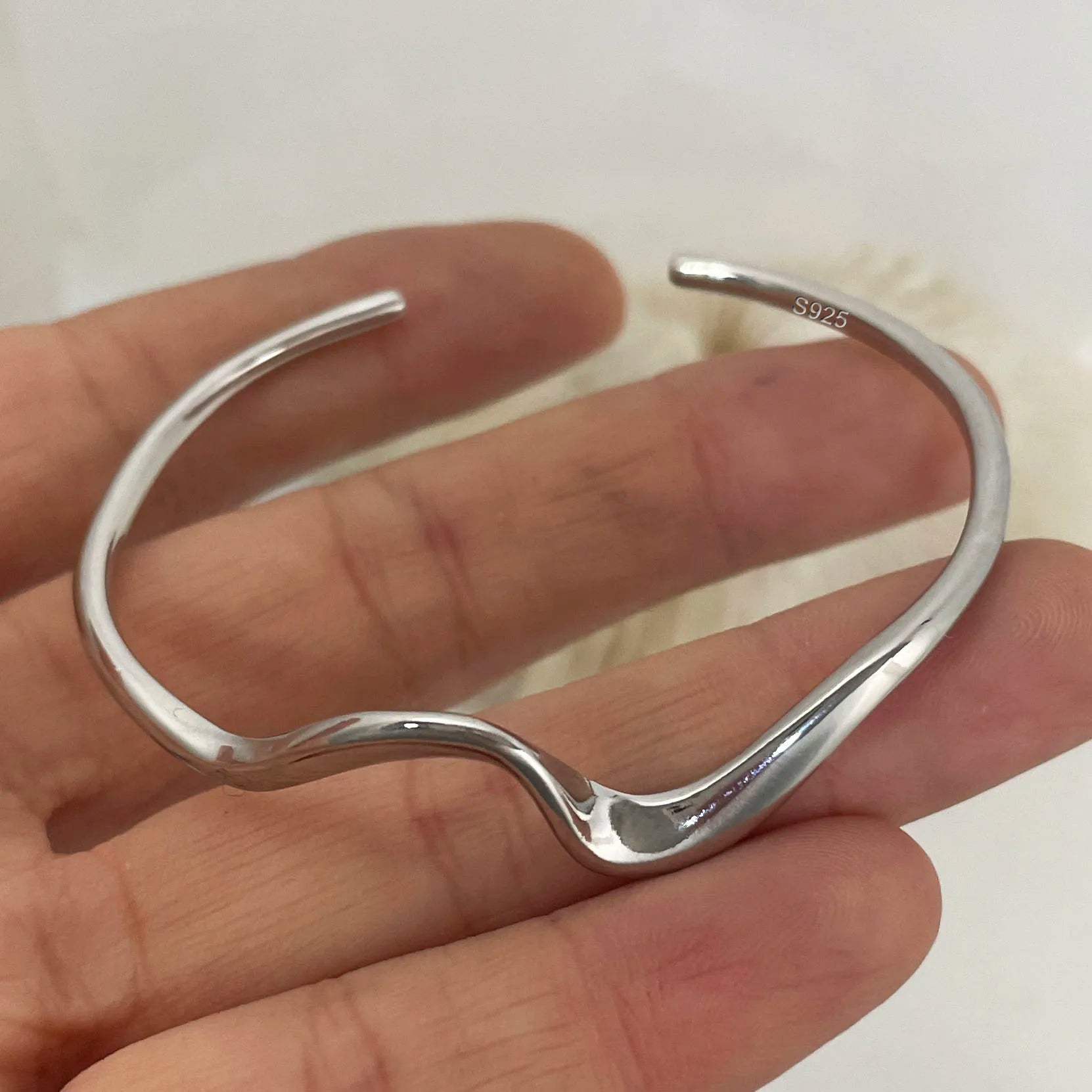 100% Solid 925 Sterling Silver Metal Bracelet for Women Men Vintage Handmade Simple Birthday Gift S-B451