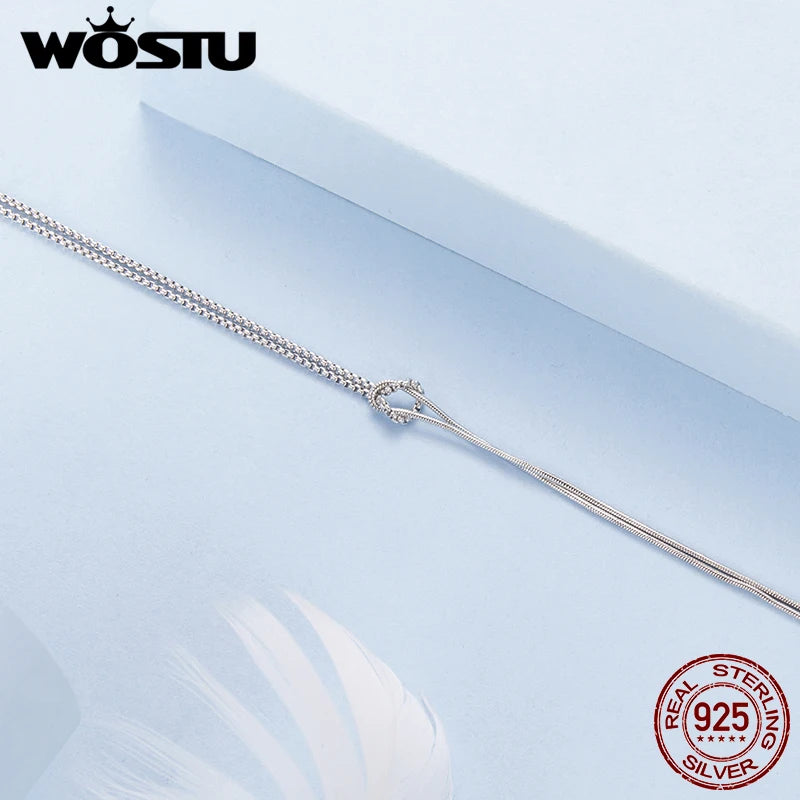 WOSTU Real 925 Sterling Silver Love Knot Bracelets for Women Couple s925 Silver Cube punk Chain Charm Bracelet