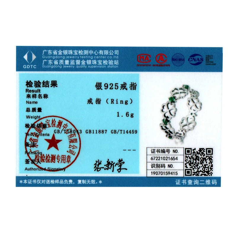 BISAER 925 Sterling Silver Four Leaf Clover Ring Hollowed Green Zircon Fine Jewelry For Engagement Party Women Gift ECR859