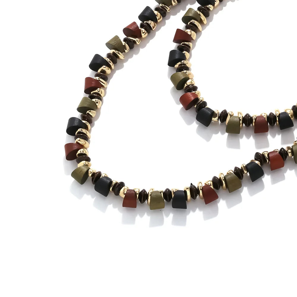 Zvoijio New 2025 Handmade Geometric Wood Beaded Resin Chain Necklace