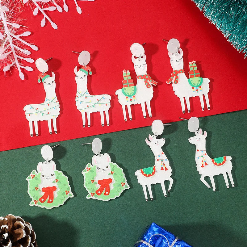 Hot Selling Acrylic Christmas Earrings For Women Green Hand Black Kitten Boots Pendant Sequin Glitter Earring New Year Jewelry