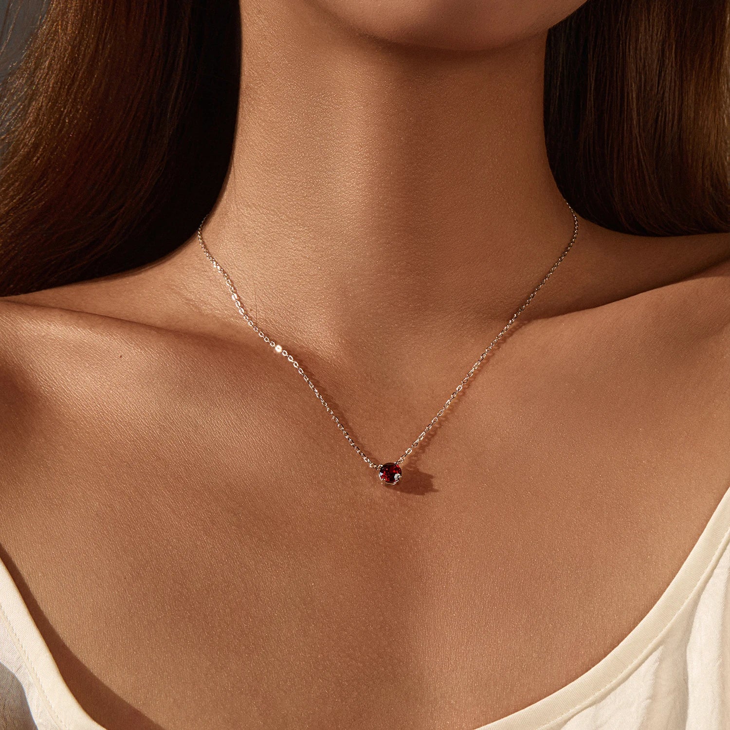 MODIAN 925 Sterling Silver Trendy Round Rose Cut Pomegranate Red Zircon Pendant Necklaces For Women Fine Jewelry