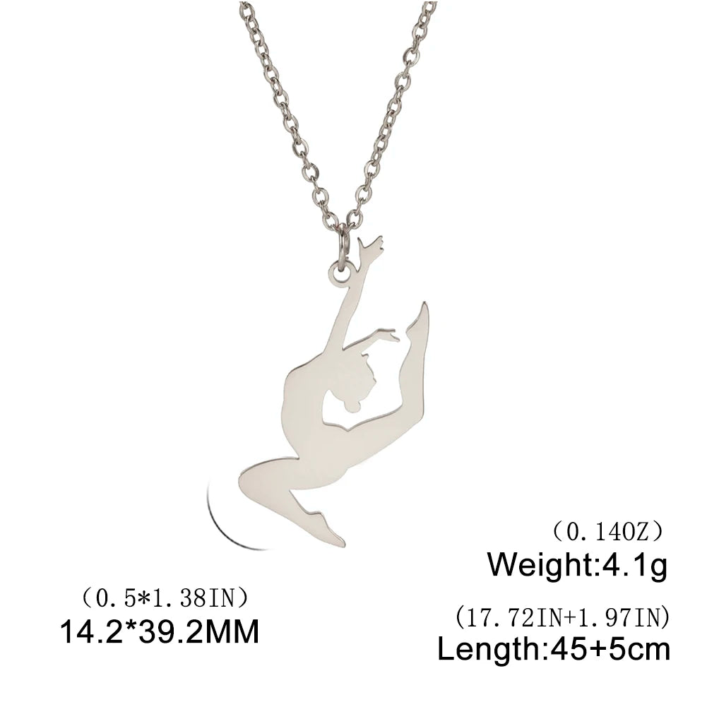 Dreamtimes Gymnastics Necklace Stainless Steel Sports Dance Artistic Gymnastics Skating Athlete Jewelry Pendant Women's Gift